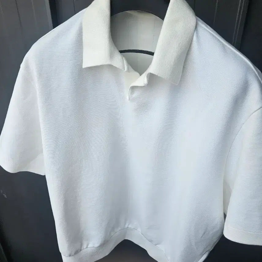 [BUNJANG] System Homme Overfit White Open Collar Short Sleeve Knit 105 / 105 시스템옴므 오버핏 화이트 오픈카라넥 반팔니트