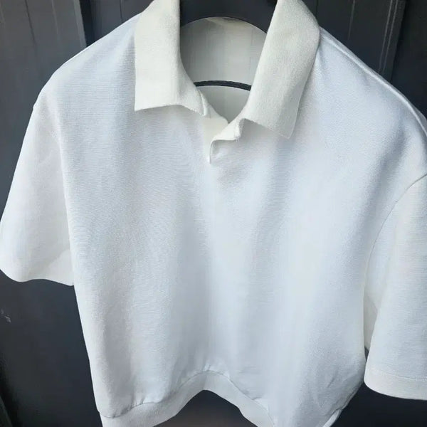 [BUNJANG] System Homme Overfit White Open Collar Short Sleeve Knit 105 / 105 시스템옴므 오버핏 화이트 오픈카라넥 반팔니트