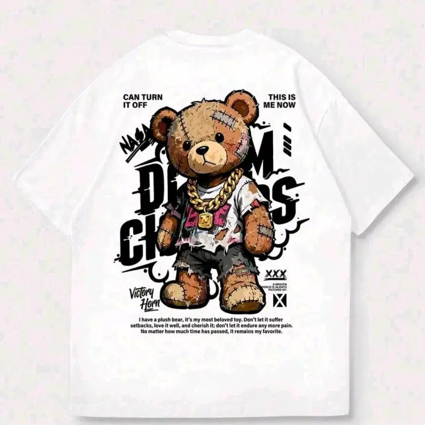 [BUNJANG] Bear Printing Washed Short Sleeve T-Shirt / 곰돌이 프린팅 워싱 반팔 티셔츠