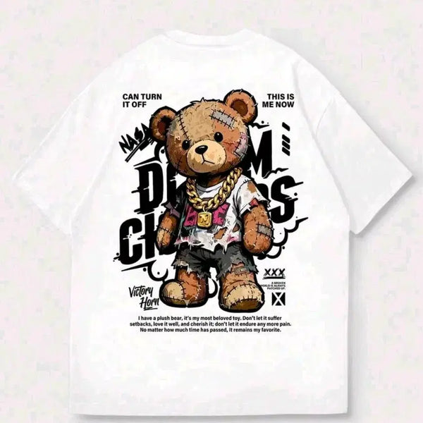 [BUNJANG] Bear Printing Washed Short Sleeve T-Shirt / 곰돌이 프린팅 워싱 반팔 티셔츠