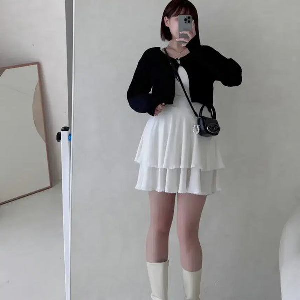 [BUNJANG] Six&And Frill Ruffle Banding Skirt White (Built-in Shorts) One Size / 식스앤드 프릴 캉캉 밴딩 스커트 화이트 (속바지 안감) 55~77