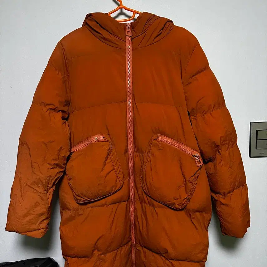 [BUNJANG] Oversized Long Hooded Padding Jumper (Brown) / 오버핏 후드 롱 패딩 점퍼 (브라운)