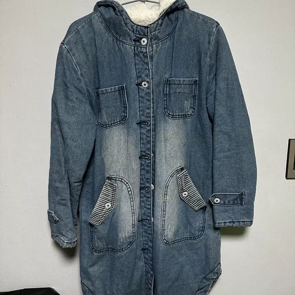 [BUNJANG] Denim Jacket with Ribbed Cuffs and Hem / 청자켓 시보리 안감 텍스트