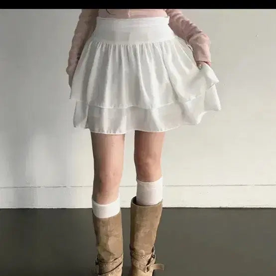 [BUNJANG] Chiffon Tiered Pleated Skirt with Built-in Shorts / 속바지내장 쉬폰 캉캉 플리츠 스커트 아이보리 화이트 블랙 에이블리 지그재그