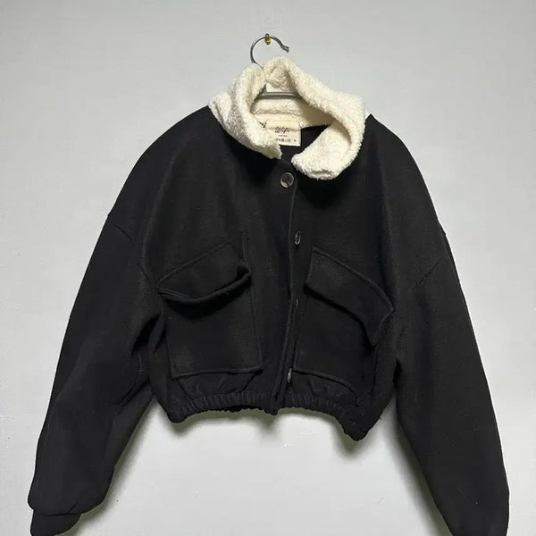 [BUNJANG] Black Fleece Collar Zip-Up Jacket / 블랙 양털 카라 집업 자켓