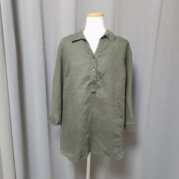 [BUNJANG] JISEN 100% Linen Long Blouse Shirt Size 100 / 지센 여성 린넨100% 롱블라우스 셔츠 100