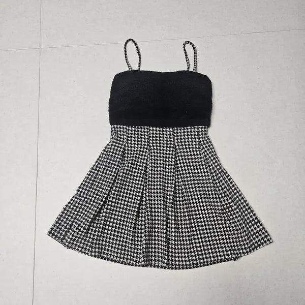 [BUNJANG] Houndstooth Pattern Sleeveless Mini Dress / 여성 나시 원피스 44사이즈