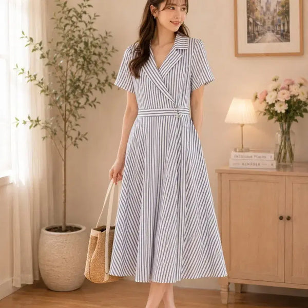 [BUNJANG] Striped Wrap Dress / 스트라이프 랩 원피스