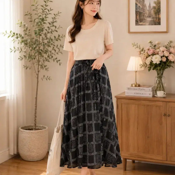 [BUNJANG] Check Pattern Long Skirt / 체크 패턴 롱 스커트