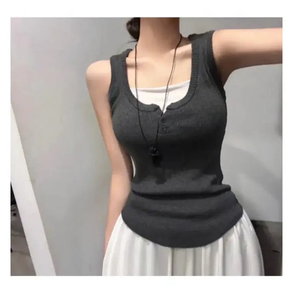 [BUNJANG] New&Nvy Knit Sleeveless Top Charcoal / 뉴앤비 니트나시 차콜