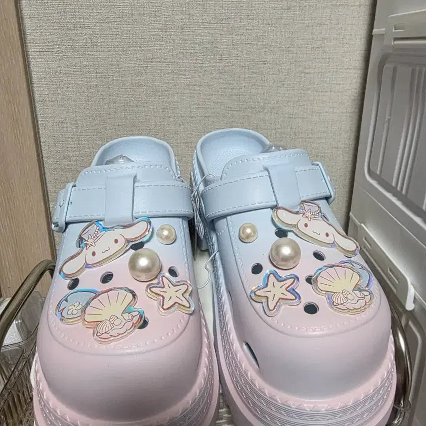 [BUNJANG] Cinnamoroll Pink Blue Platform Mules / 시나모롤 키링 핑크 블루 플랫폼 뮬
