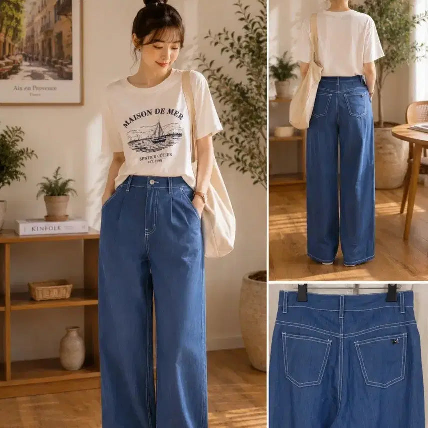 [BUNJANG] Women's Denim Wide Pants - Blue / 여성 데님 와이드 팬츠 블루