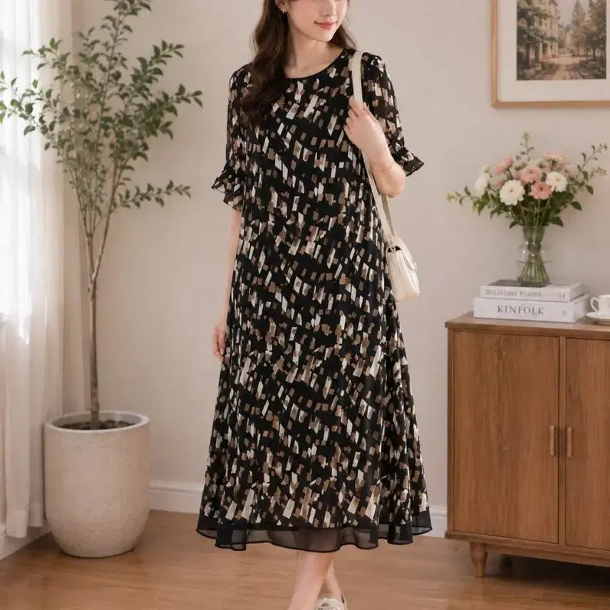 [BUNJANG] Printed Chiffon Maxi Dress / 프린트 쉬폰 원피스