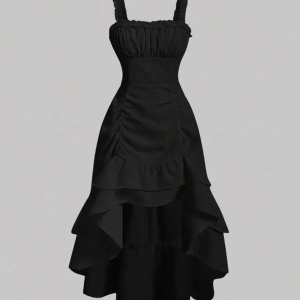 [BUNJANG] SHEIN Black Frill Shirring Long Dress / 쉬인 블랙 프릴 셔링 롱 원피스 블랙 M