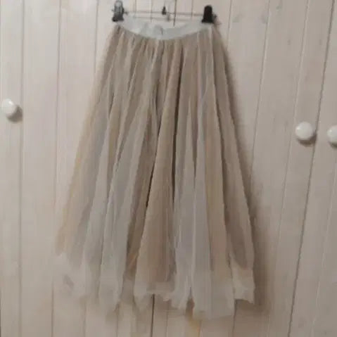 [BUNJANG] Imported Vintage Chiffon Skirt Beige/White Layered / 아름다운 수입빈티지 샤 스커트