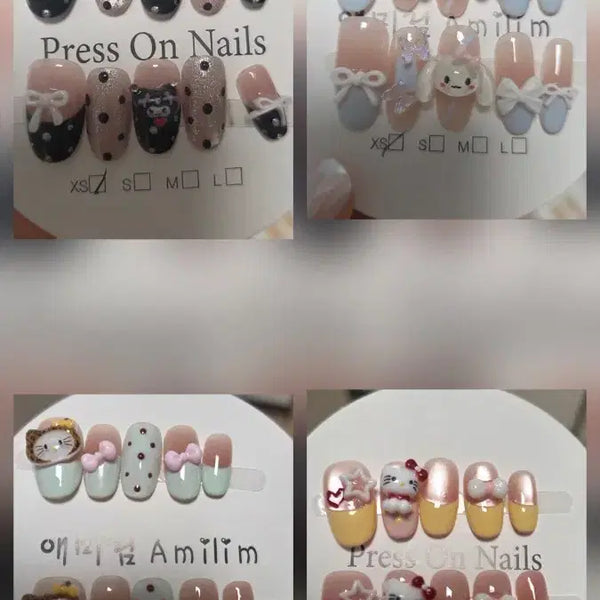 [BUNJANG] XS Size Nail Tips Bundle (Hello Kitty, Cinnamonroll, Kuromi, Magnetic, Glitter) / XS사이즈 네일팁 일괄 처분해요! (키티,시나,쿠로,자석,글리터)
