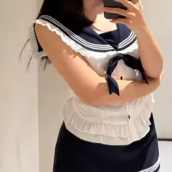 [BUNJANG] Two-Piece Sailor Uniform Set / BJ방송룩 스쿨룩 코스프레룩 투피스 세트 새상품 세일러복 교복