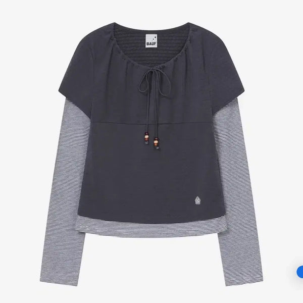 [BUNJANG] BEOOP Shirring Layered Long Sleeve Charcoal / 비우프 셔링 레이어드 롱슬리브 차콜