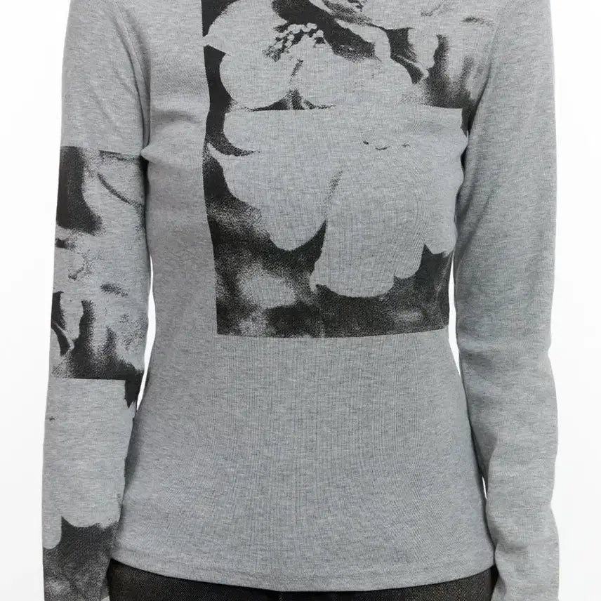 [BUNJANG] Wonder Place Mur Flower Printing Long Sleeve T-Shirt (Gray) / 원더플레이스 mur 플라워 프린팅 긴팔티셔츠(그레이)