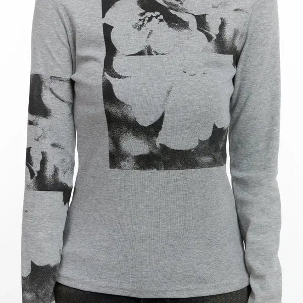 [BUNJANG] Wonder Place Mur Flower Printing Long Sleeve T-Shirt (Gray) / 원더플레이스 mur 플라워 프린팅 긴팔티셔츠(그레이)