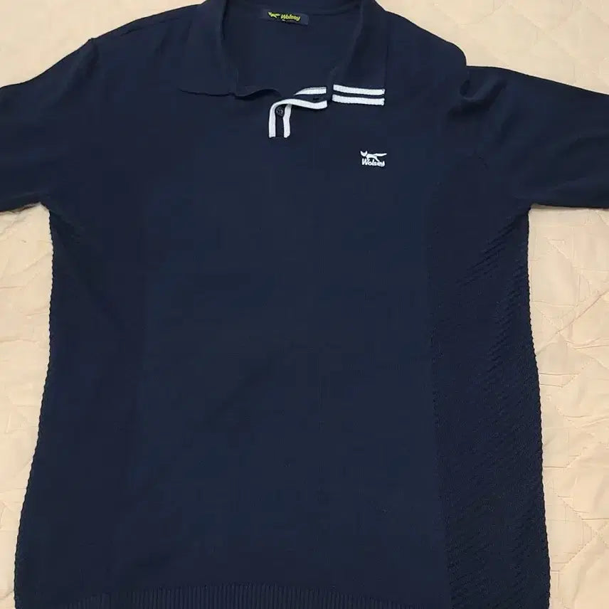[BUNJANG] Navy Wool Blend Knit Collar T-Shirt / 깔끔한 네이비 색상의 울시 니트 카라티