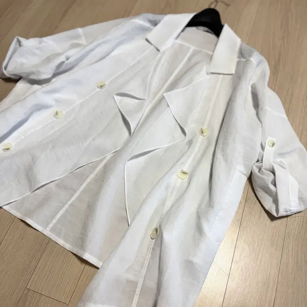 [BUNJANG] Ong-Ong Open-Type Transitional Summer Shirt Jacket Cardigan / 온앤온 간절기 여름 오픈형 트렌치 셔츠 자켓 루즈핏 아이보리 롤업 가디건