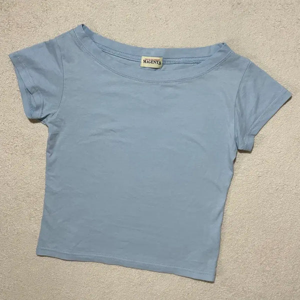 [BUNJANG] Blue Off-Shoulder Short-Sleeve T-Shirt / 보세 블루 오프숄더 반팔티