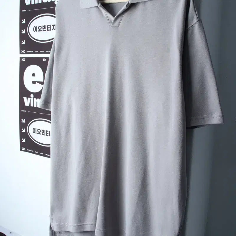 [BUNJANG] Javaness Oversized Collar T-Shirt Grey / (M-XL) 자바나스 반팔 카라 티셔츠 오버사이즈 그레이-H34655