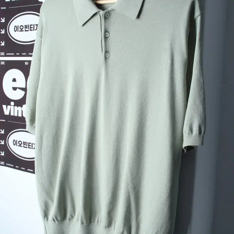 [BUNJANG] Blankroom Short-Sleeve Collared T-Shirt Knit Light Green / (L-2XL) 블랭크룸 반팔 카라 티셔츠 니트 연그린 무지-H34665