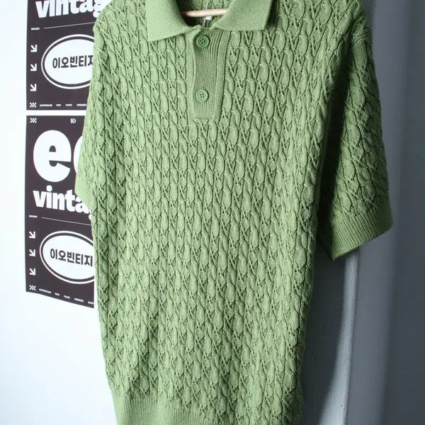 [BUNJANG] Minav Short Sleeve Collar T-Shirt Knit Cable / (M-XL) 미나브 반팔 카라 티셔츠 새상품 니트 케이블-H34667