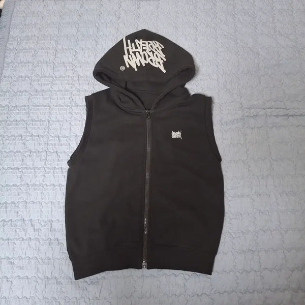 [BUNJANG] Brownbreath Sleeveless Hoodie Black / 브라운브레스 민소매 후드 블랙