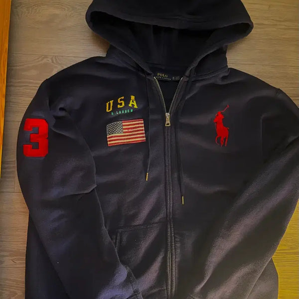 [BUNJANG] Polo Ralph Lauren Big Pony American Flag Full-Zip Hoodie Navy / 폴로 빅포니 성조기 후드집업 네이비