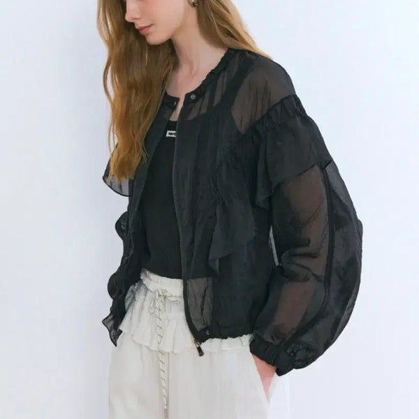 [BUNJANG] Oz/Second Drawstring Grid Frill Panel Jumper / 오즈/세컨  드로우스트링 그리드 프릴 패널 점퍼