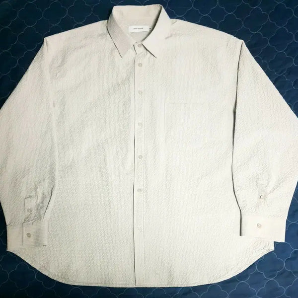[BUNJANG] Deep House Seersucker Oversized Long Sleeve Shirt Ivory / 딥하우스 시어서커 오버사이즈 긴팔 셔츠 아이보리 (L)
