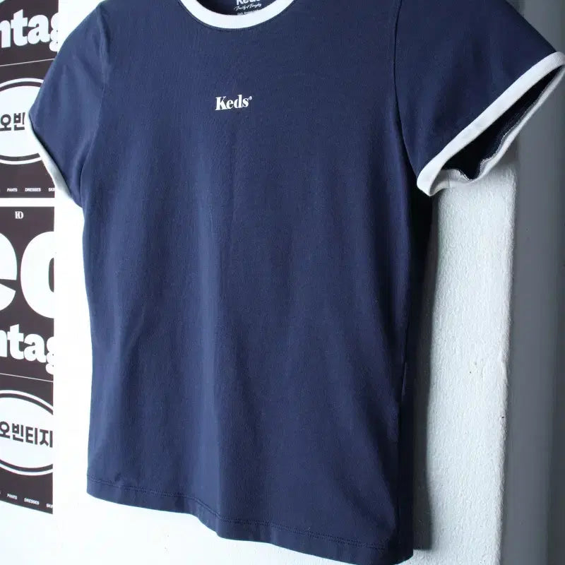 [BUNJANG] W(S-M) KAZZ Ringer T-Shirt Small Logo Navy / W(S-M) 케즈 반팔 티셔츠 스몰로고 링거 네이비-H34759