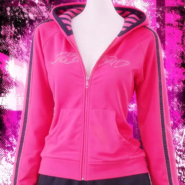 [BUNJANG] Y2K Japanese Vintage Gyaru Cubic Pink Hooded Zip-Up (As worn by Lisanne Mei) / [리센느 메이 착용] y2k 일본 빈티지 갸루 씬키드 큐빅 핑크 후드집업