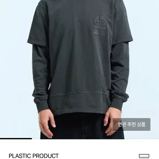 [BUNJANG] Plastic Product Dual Sleeve Charcoal Long Sleeve T-Shirt / 플라스틱 프로덕트 듀얼 슬리브 차콜