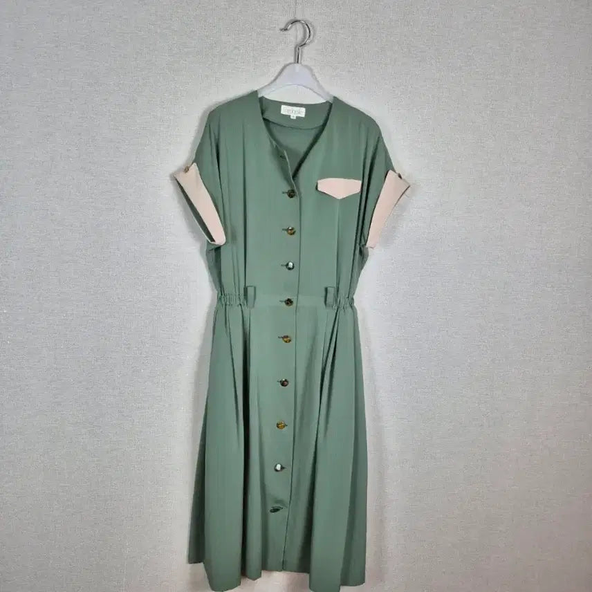 [BUNJANG] Olive Green Color Block Midi Dress / (#66/택없는새상품)올리브그린 배색 원피스