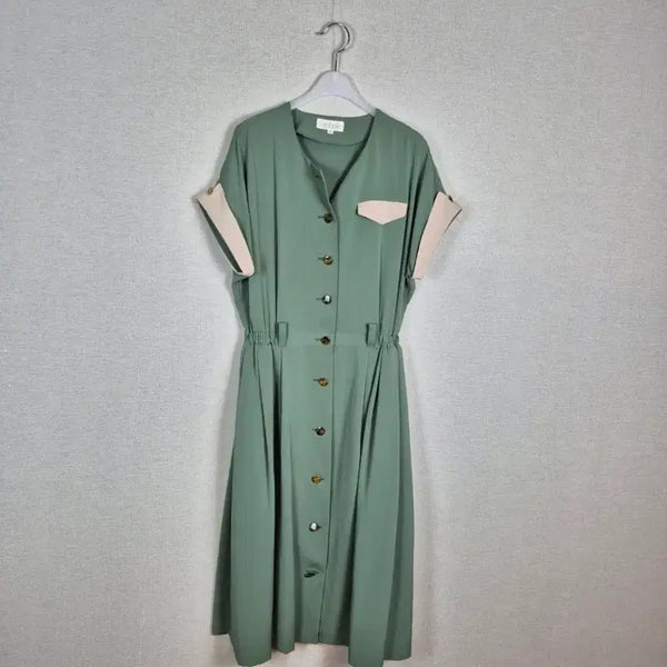 [BUNJANG] Olive Green Color Block Midi Dress / (#66/택없는새상품)올리브그린 배색 원피스