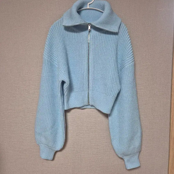 [BUNJANG] Zara Blue Balloon Sleeve Knit Cardigan / 자라 니트 가디건
