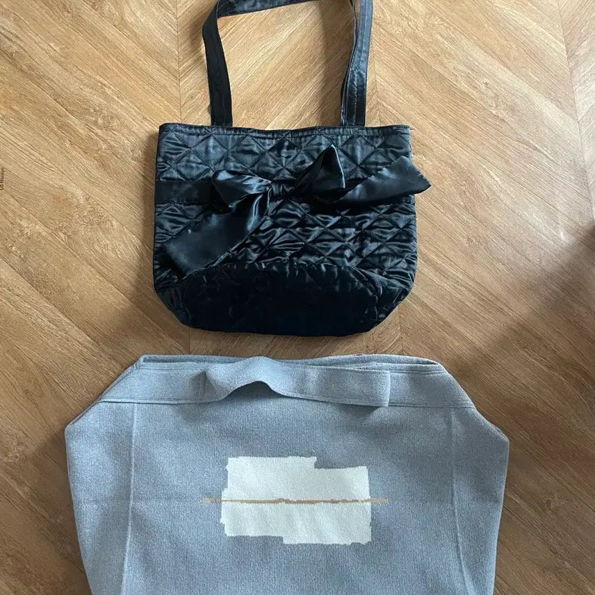 [BUNJANG] Ribbon Quilting Shoulder Bag & Knit Tote Bag Set / 리본 퀼팅백과 니트백