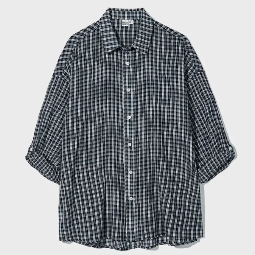 [BUNJANG] Partimento Sheer Check Roll-up Shirt Navy L / 파르티멘토 시어 체크 롤업 셔츠 네이비 L