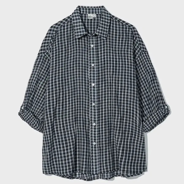 [BUNJANG] Partimento Sheer Check Roll-up Shirt Navy L / 파르티멘토 시어 체크 롤업 셔츠 네이비 L