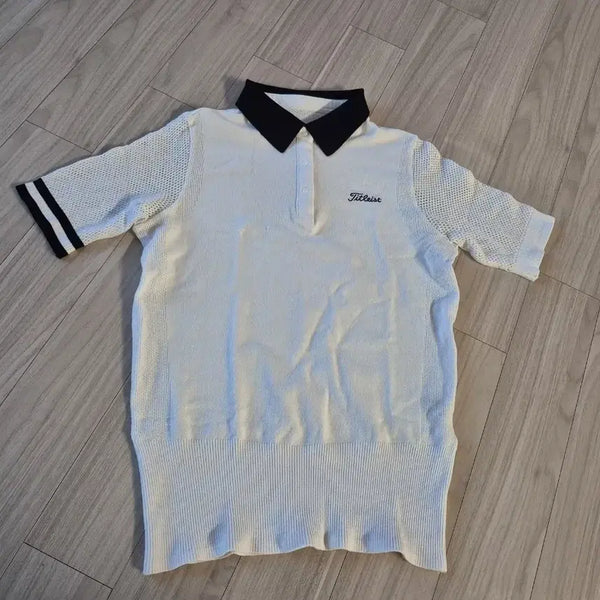 [BUNJANG] Titleist Women's Short Sleeve Knit Polo Shirt - White / 타이틀리스트 골프웨어 반팔 니트 화이트