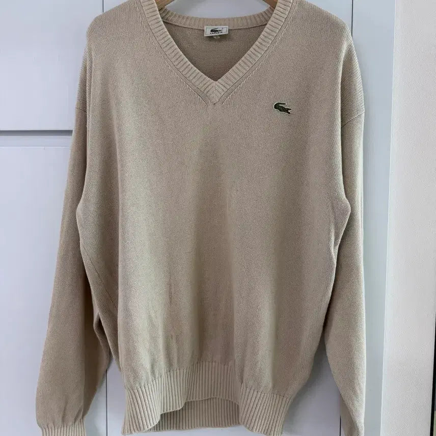 [BUNJANG] Lacoste Beige V-Neck Knit / 라코스테 베이지 브이넥 니트