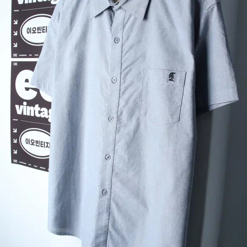 [BUNJANG] S-M Trillion Half Sleeve Collar T-Shirt Shirt Gray / (S-M) 트릴리온 반팔 카라 티셔츠 셔츠 남방 그레이-H34838
