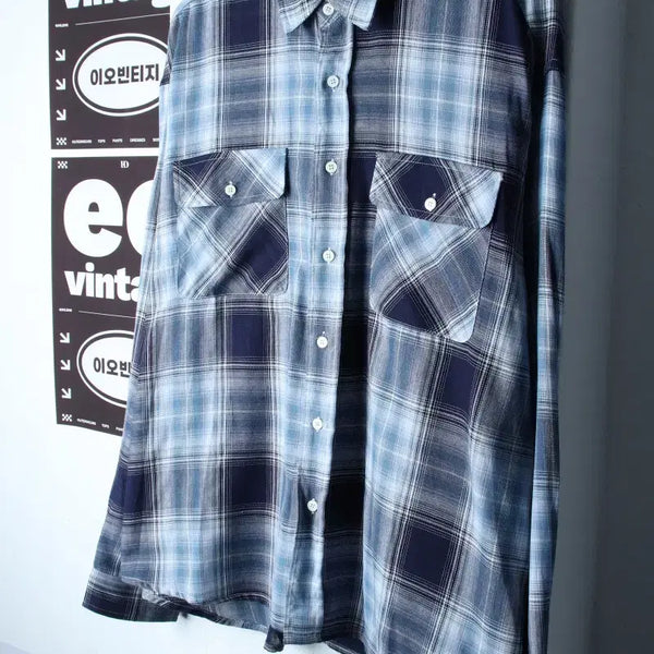 [BUNJANG] Mood Inside Check Lightweight Shirt / (F) 무드인사이드 셔츠 남방 체크 경량 블루 아메카지-H34842