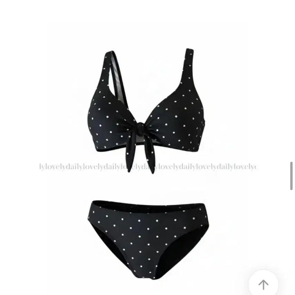 [BUNJANG] Dot Bikini & Chiffon Cover Set (Black) / 도트 비키니&쉬폰 비키니 커버(블랙)