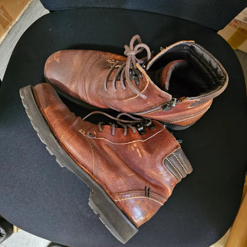 [BUNJANG] Buffalo Cowhide Vintage Walker Boots Brown 280 / 버팔로 소가죽 빈티지 워커 브라운 280