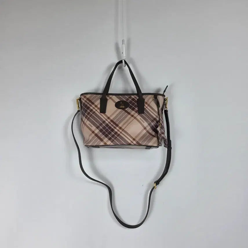 [BUNJANG] Hazzys Brown Check Pattern Tote Bag Crossbody Bag / 헤지스 브라운 체크 패턴 토트백 크로스백 260713